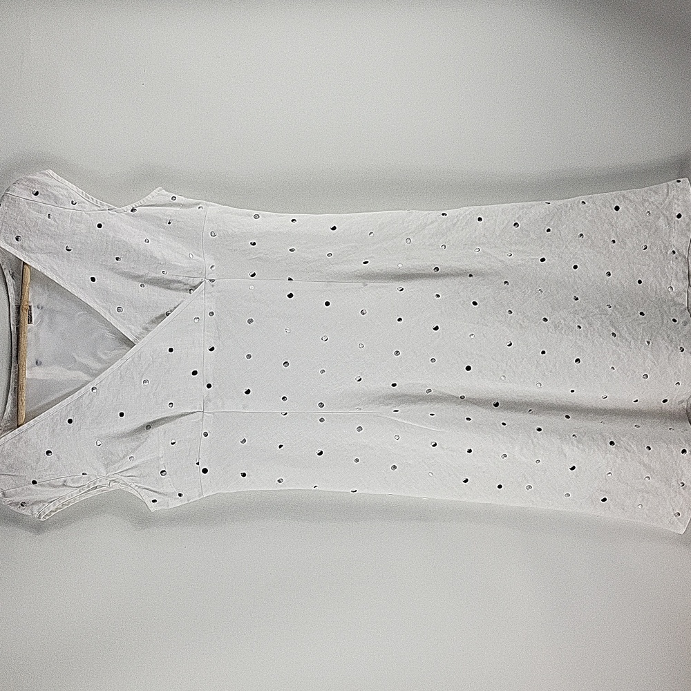 Edward Linen Sheath Dress 8 White Polkadot Boho Style